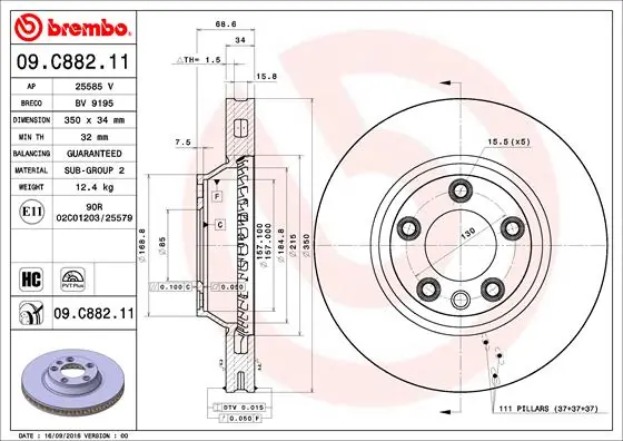 Brake Disc PRIME LINE - UV Coated 09.C882.11