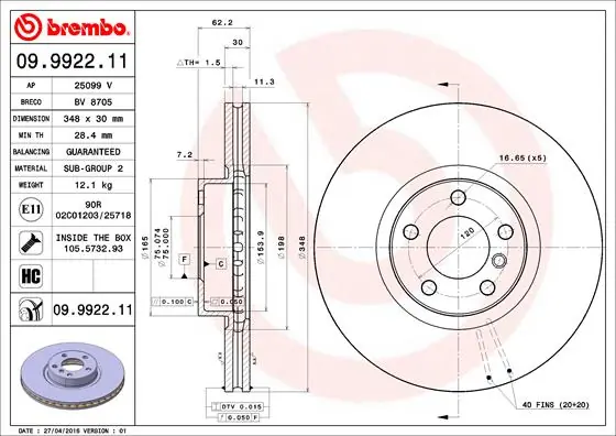 Brake Disc PRIME LINE - UV Coated 09.9922.11