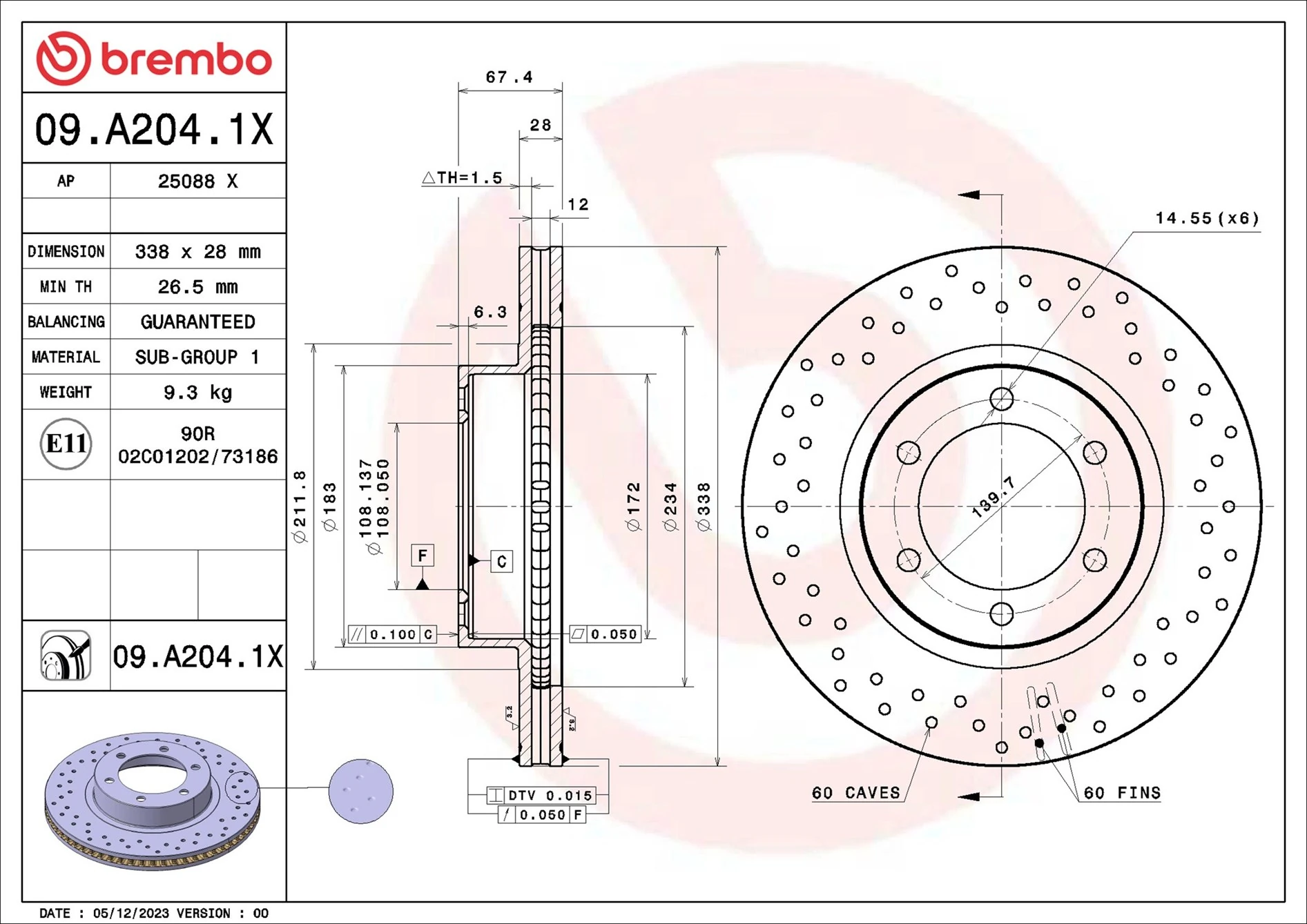 Brake Disc XTRA LINE - Xtra 09.A204.1X
