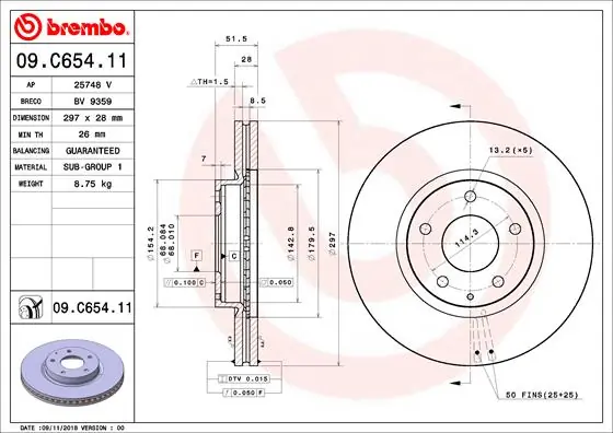 Brake Disc PRIME LINE - UV Coated 09.C654.11