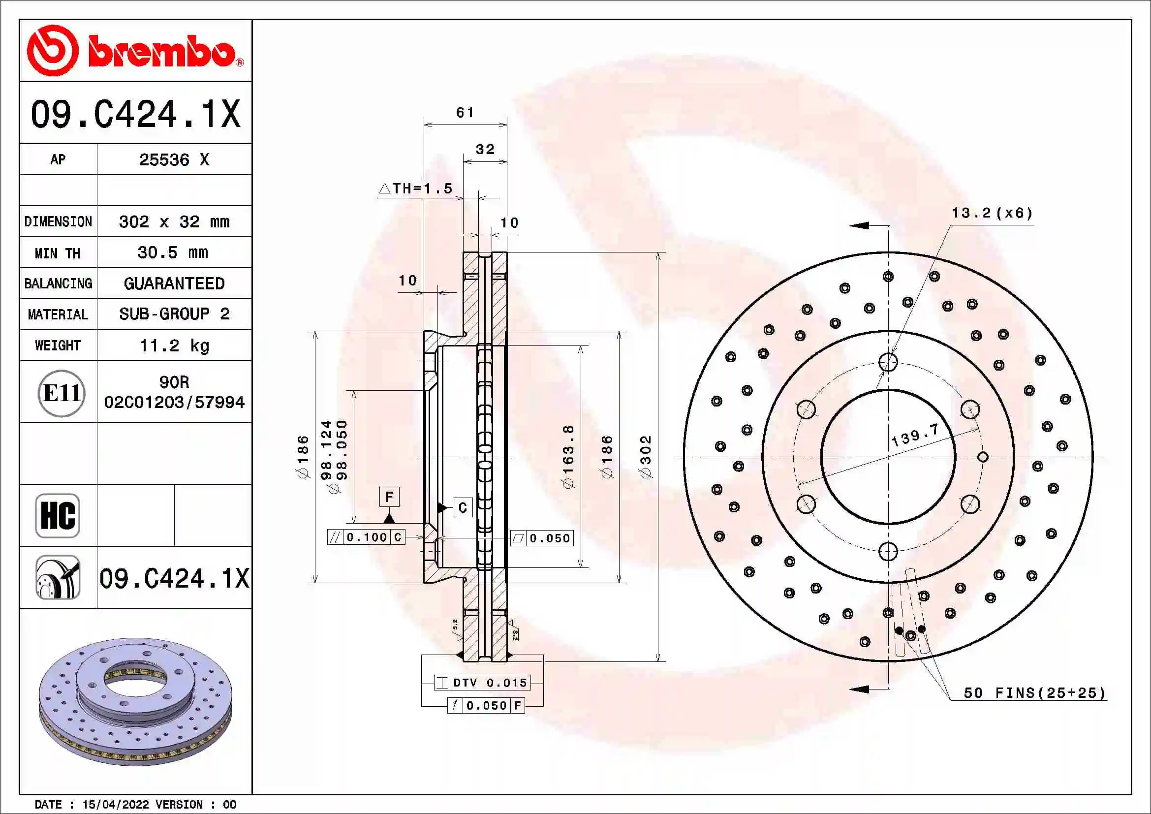 Brake Disc XTRA LINE - Xtra 09.C424.1X