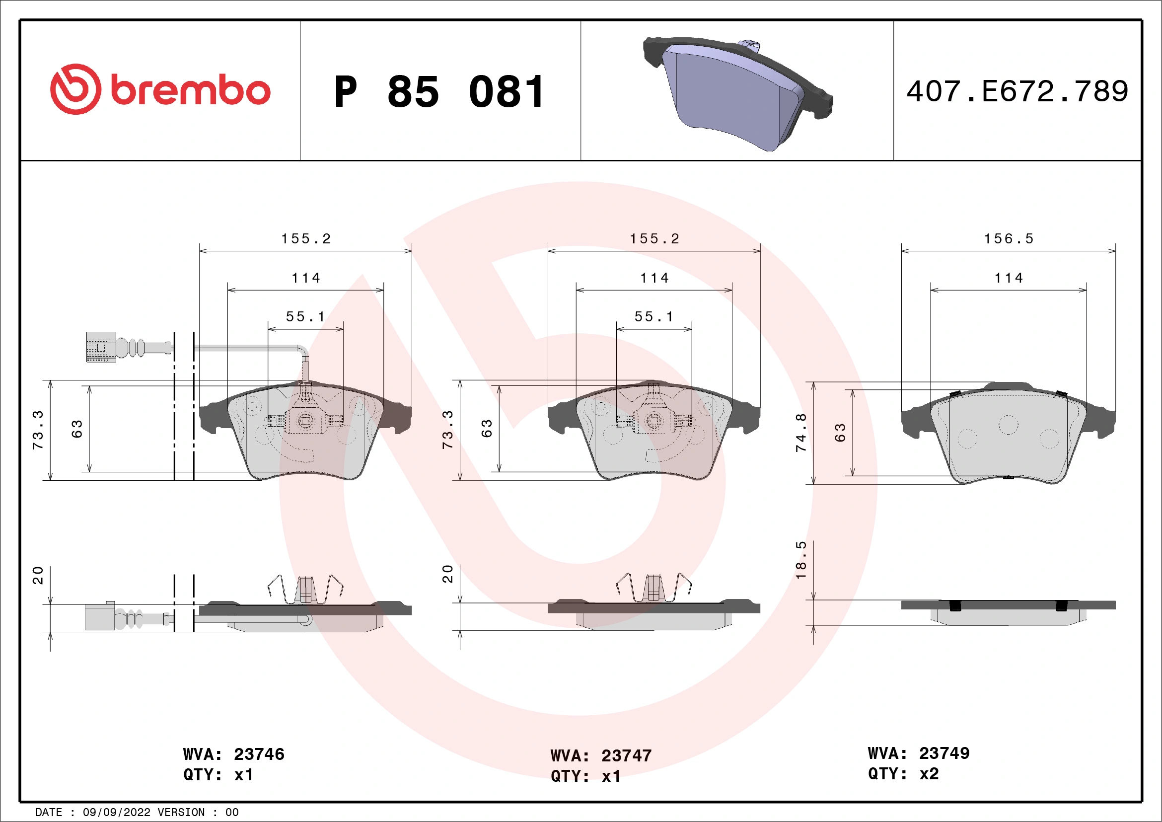Brake Pad Set, disc brake PRIME LINE P 85 081