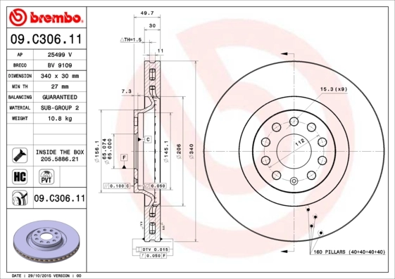 Brake Disc PRIME LINE - UV Coated 09.C306.11