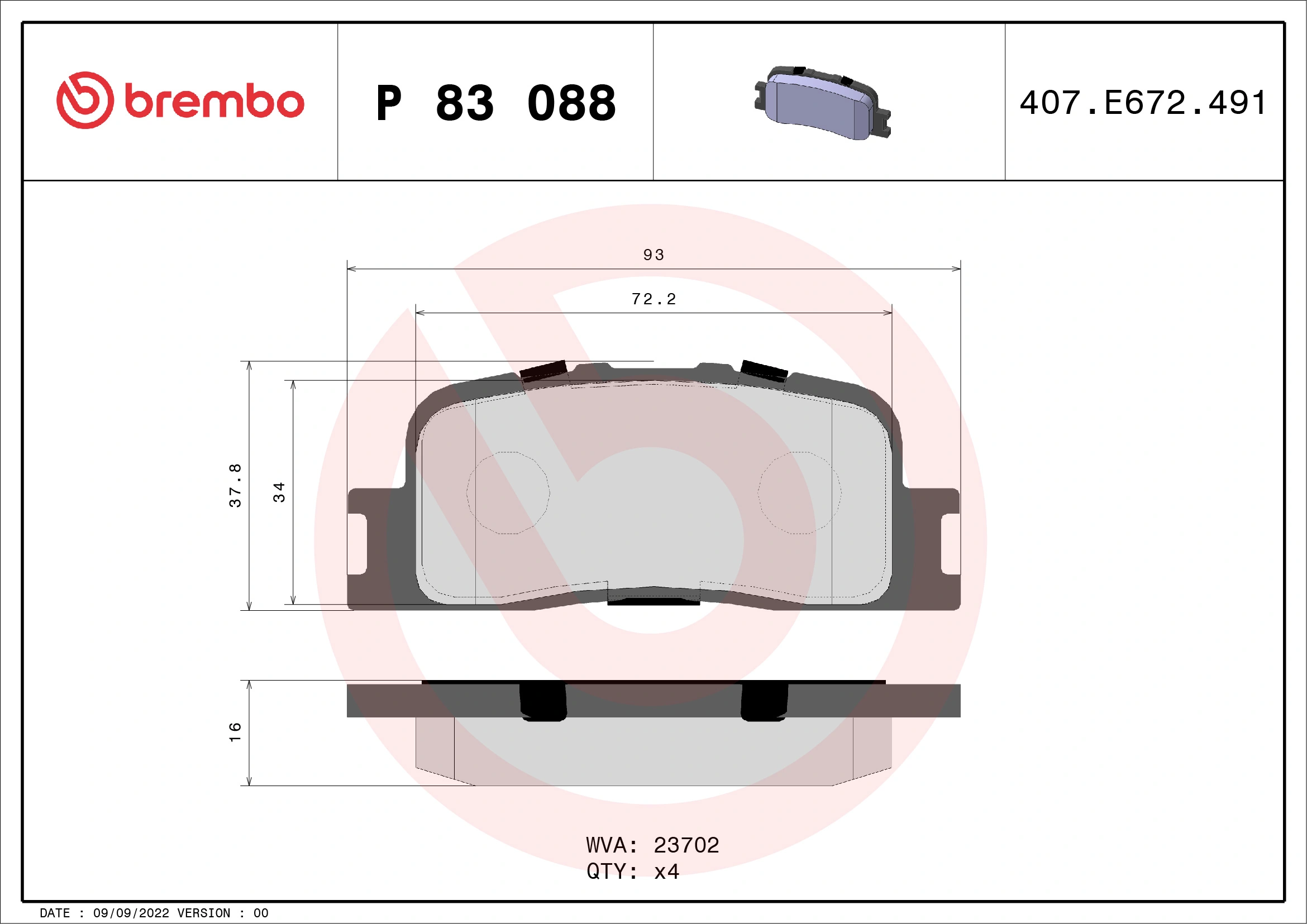 Brake Pad Set, disc brake PRIME LINE P 83 088