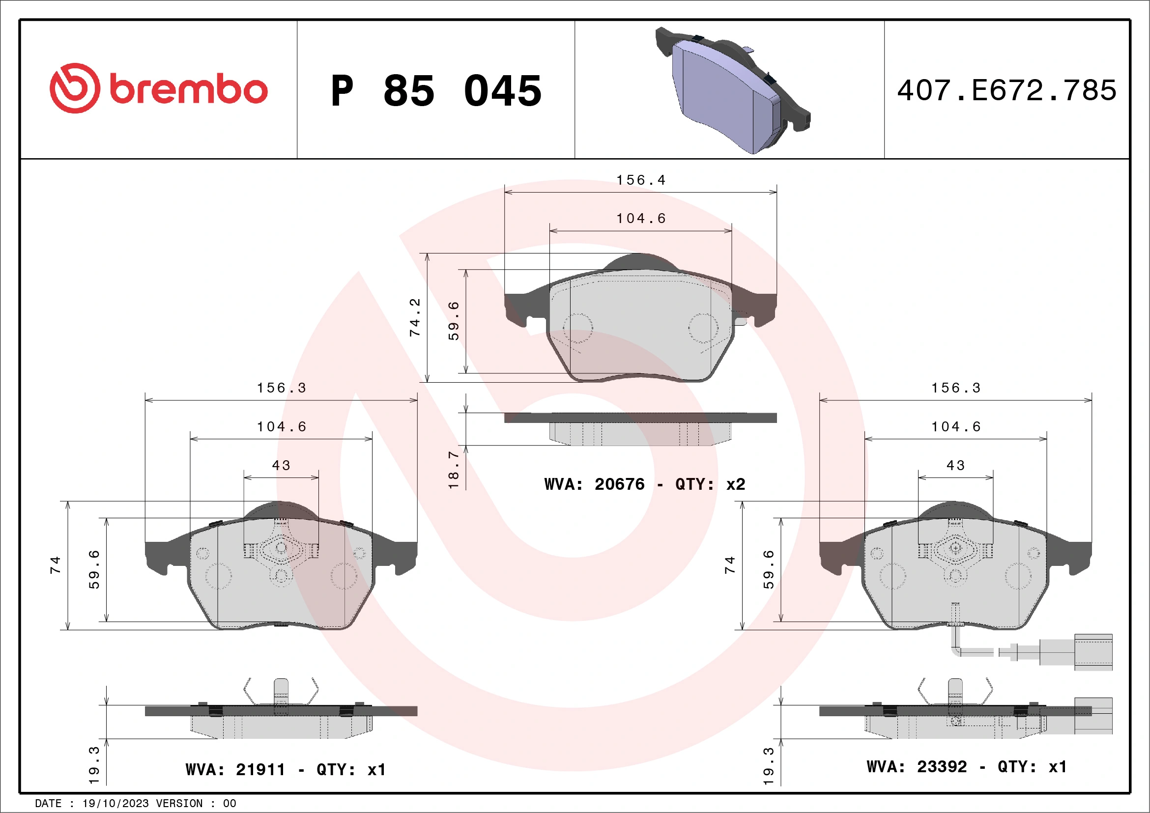 Brake Pad Set, disc brake PRIME LINE P 85 045