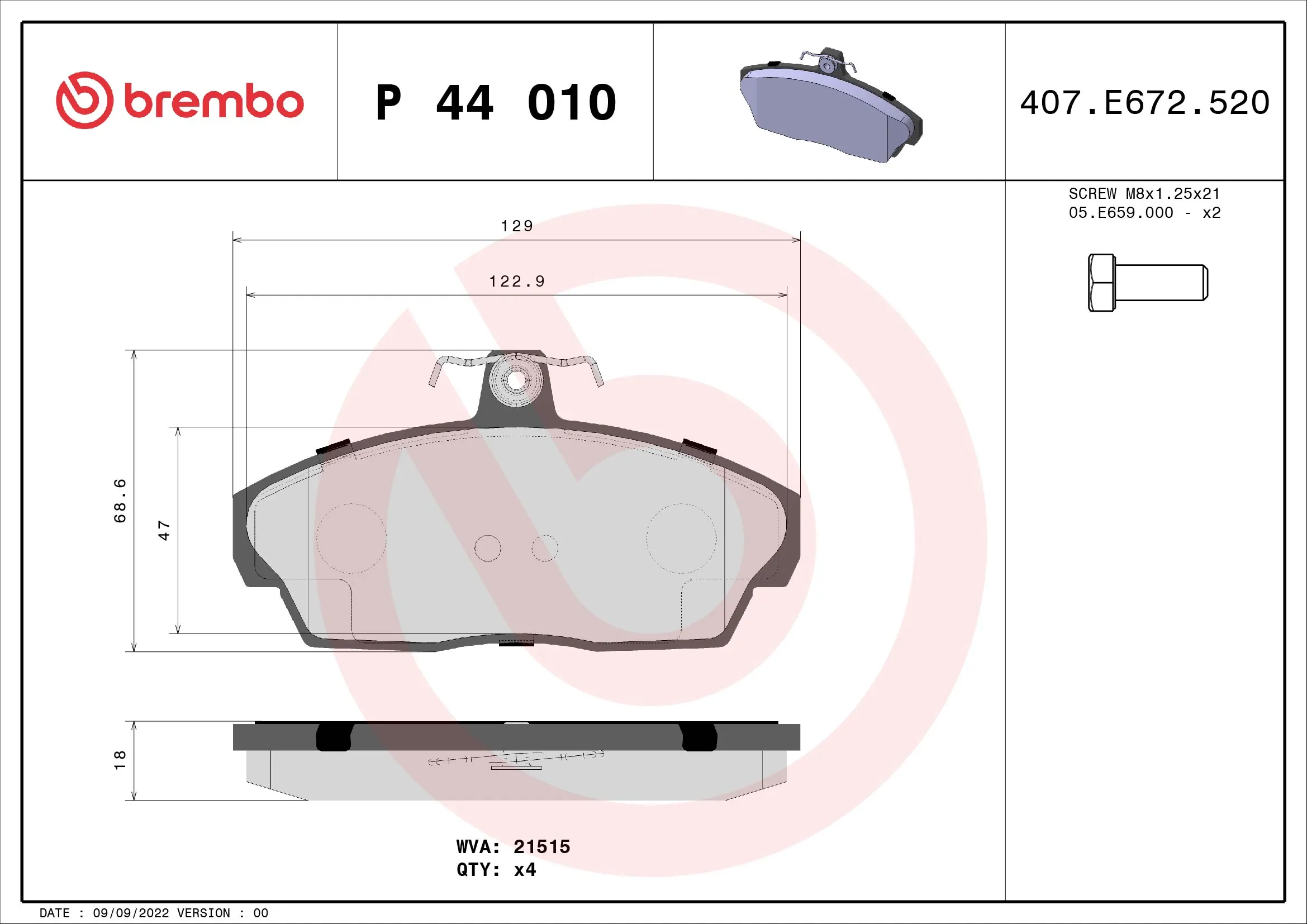 Brake Pad Set, disc brake PRIME LINE P 44 010