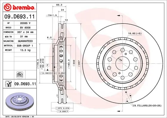 Brake Disc PRIME LINE - UV Coated 09.D693.11