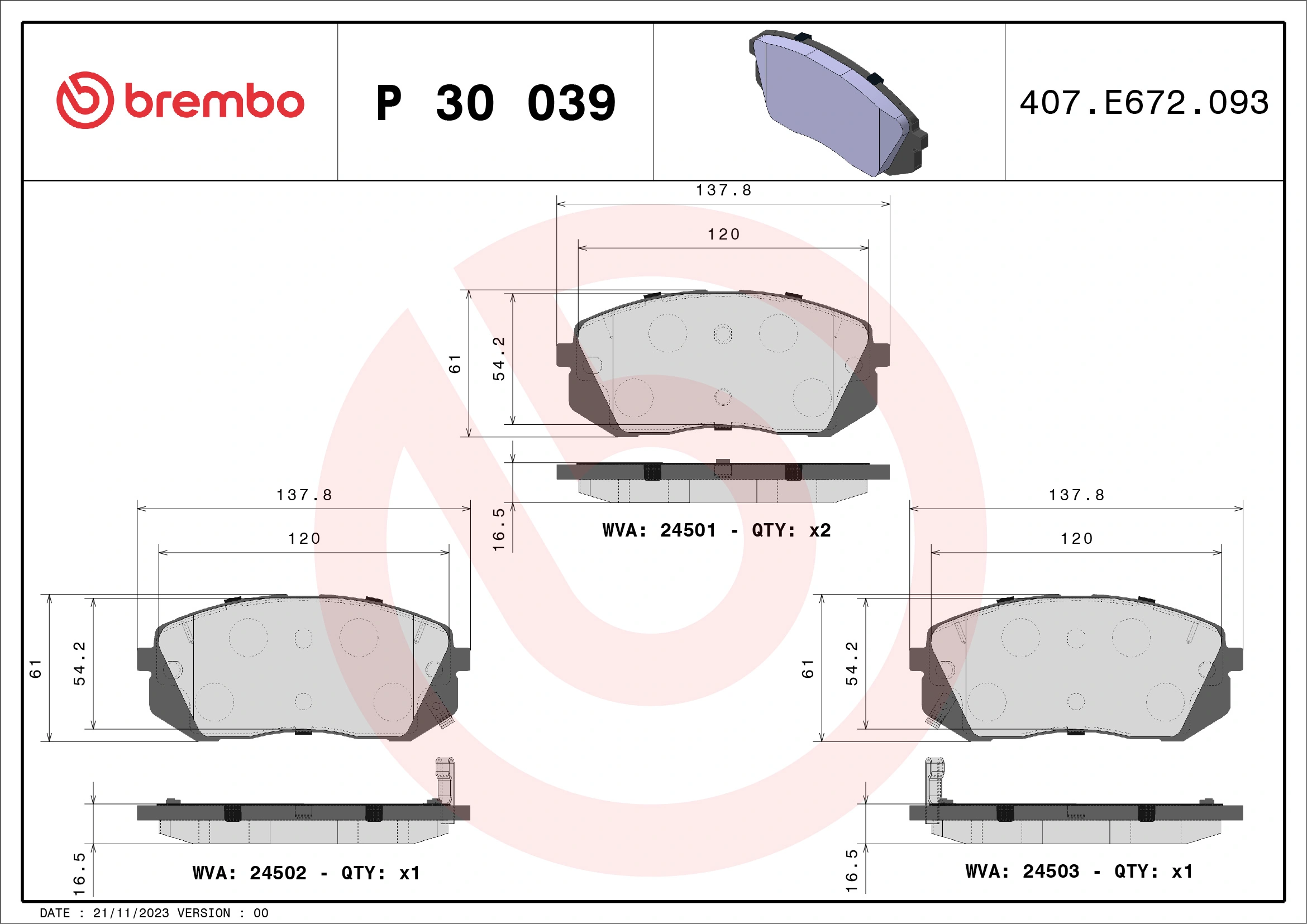 Brake Pad Set, disc brake PRIME LINE P 30 039