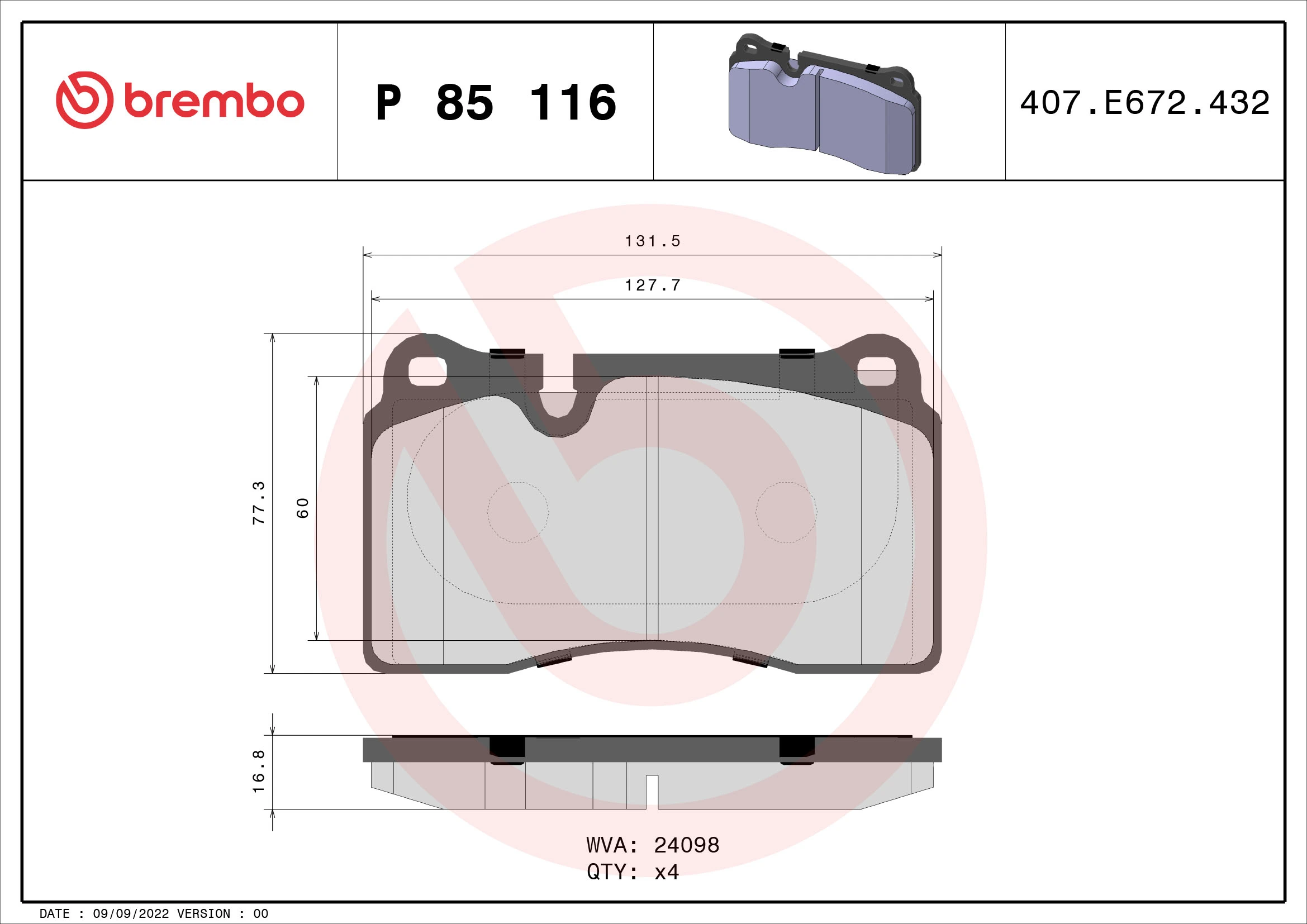 Brake Pad Set, disc brake PRIME LINE P 85 116