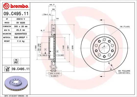 Brake Disc PRIME LINE - UV Coated 09.C495.11