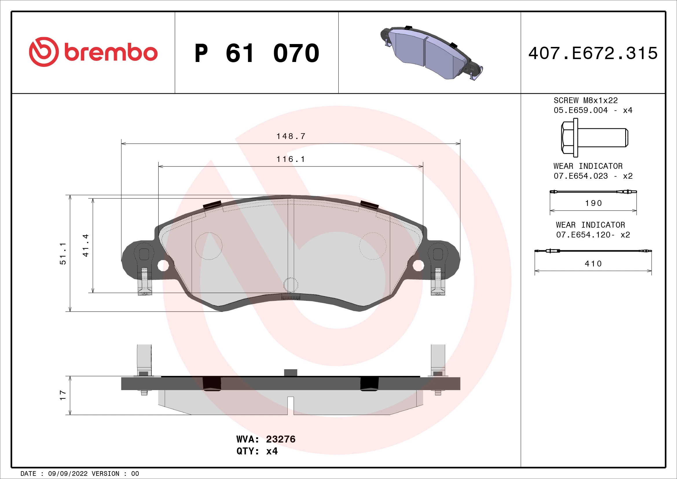 Brake Pad Set, disc brake PRIME LINE P 61 070