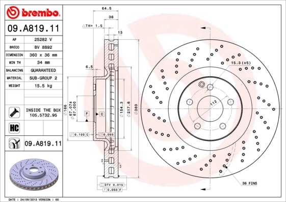 Brake Disc PRIME LINE - UV Coated 09.A819.11