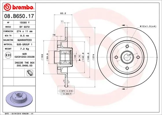 Brake Disc PRIME LINE - With Bearing Kit 08.B650.17