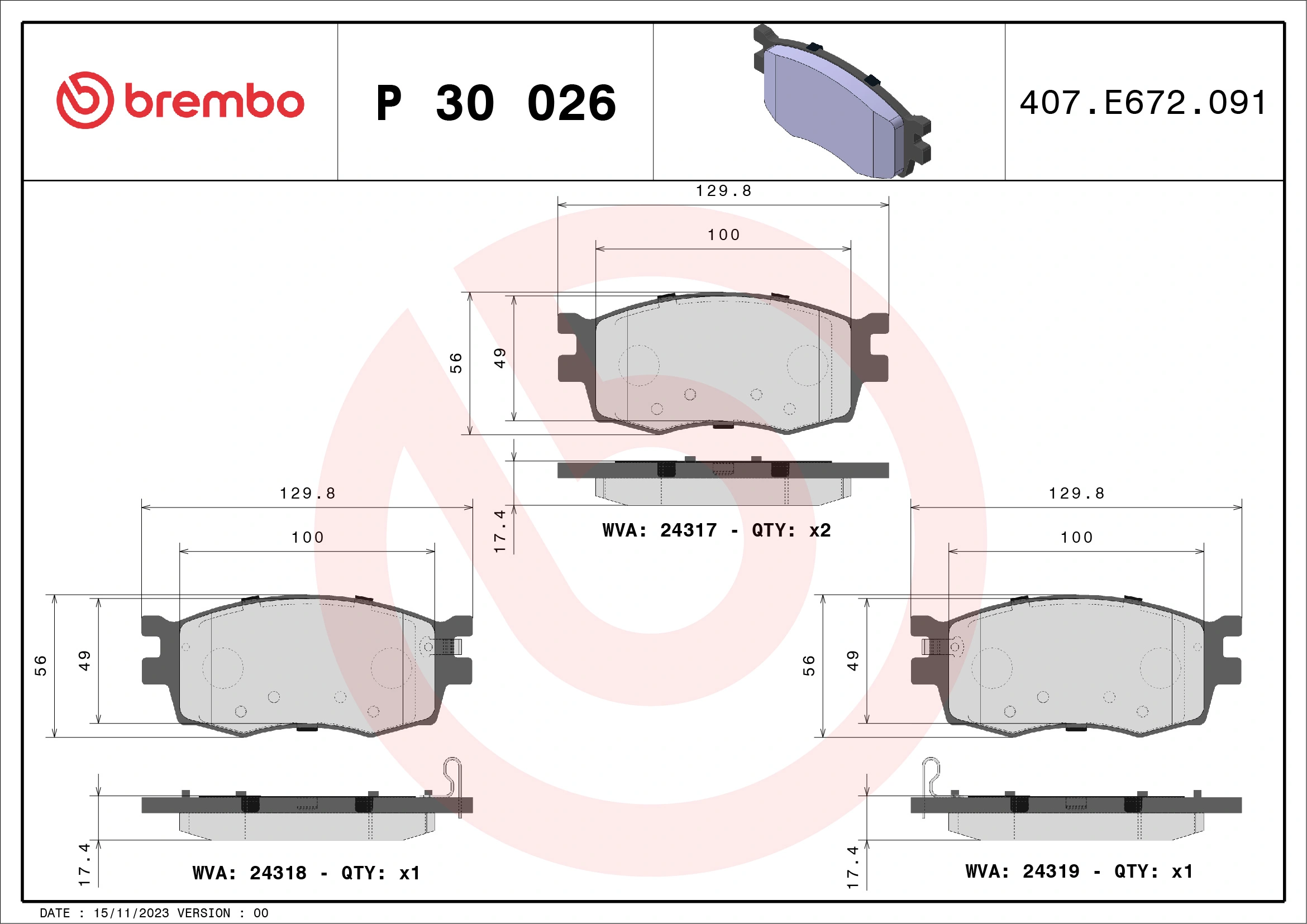 Brake Pad Set, disc brake PRIME LINE P 30 026