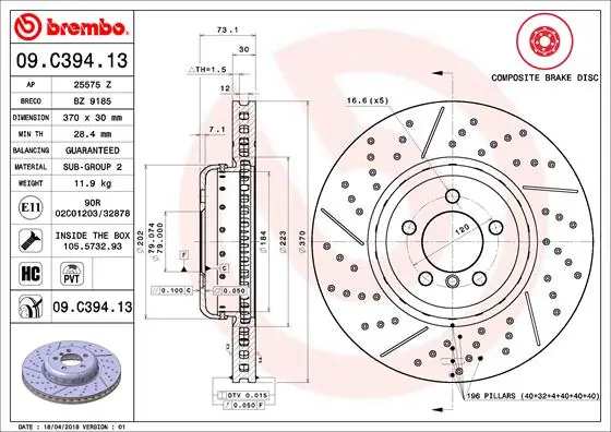 Brake Disc PRIME LINE - Composite 09.C394.13