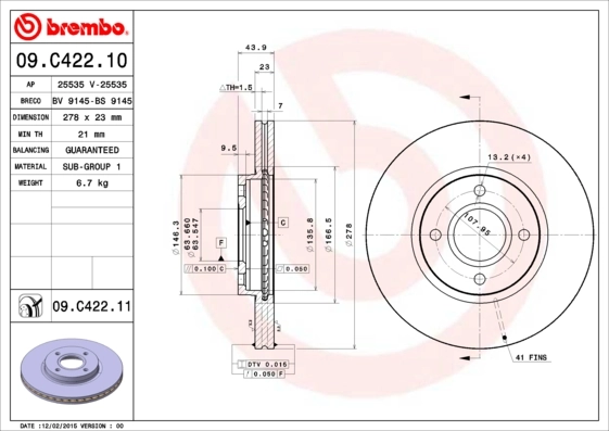 Brake Disc PRIME LINE - UV Coated 09.C422.11