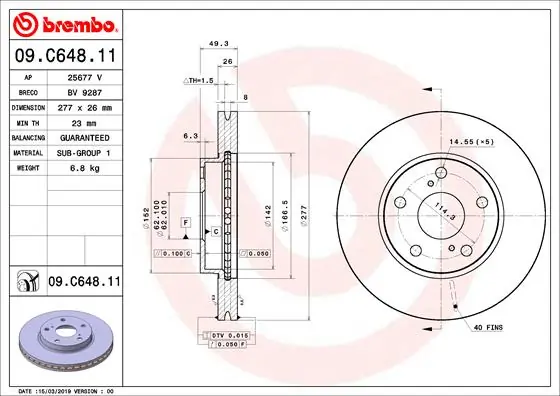 Brake Disc PRIME LINE - UV Coated 09.C648.11