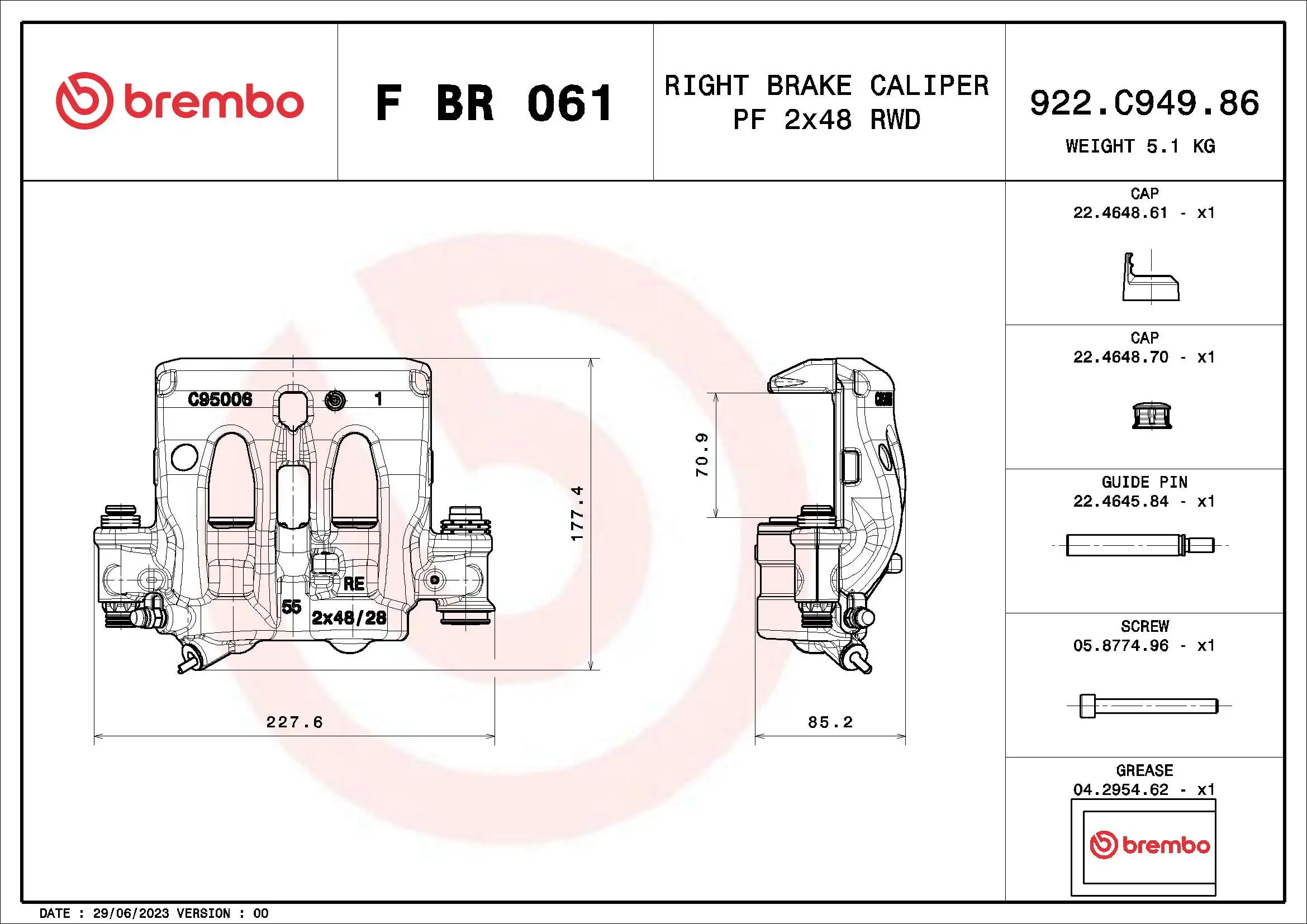 Brake Caliper PRIME LINE F BR 061