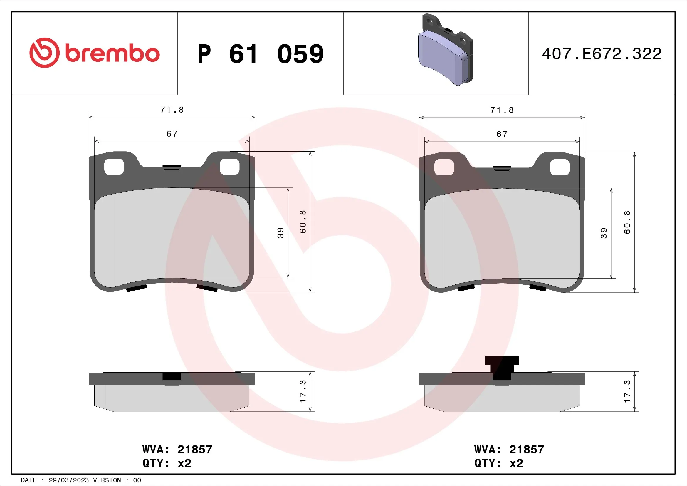 Brake Pad Set, disc brake PRIME LINE P 61 059