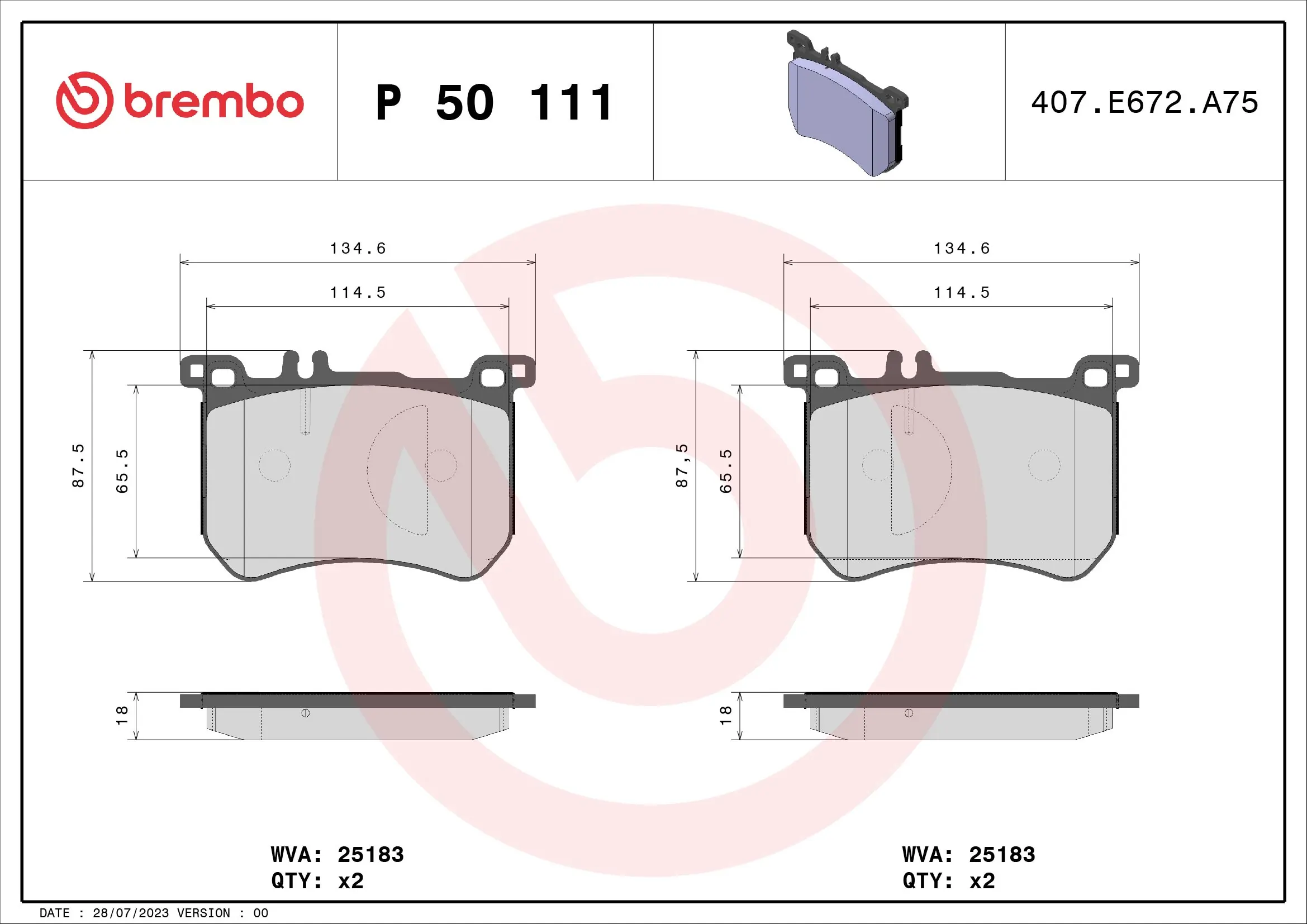 Brake Pad Set, disc brake PRIME LINE P 50 111