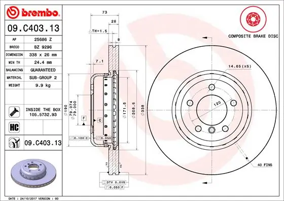 Brake Disc PRIME LINE - Composite 09.C403.13