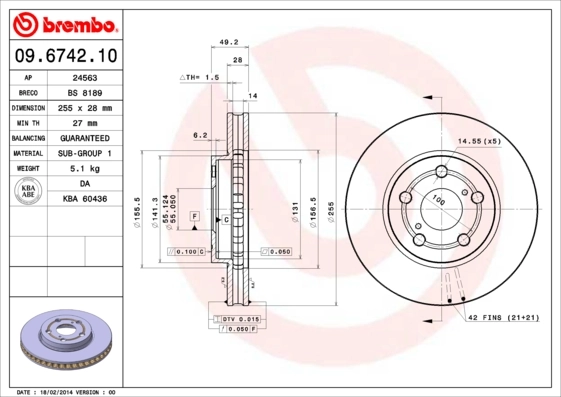 Brake Disc PRIME LINE 09.6742.10