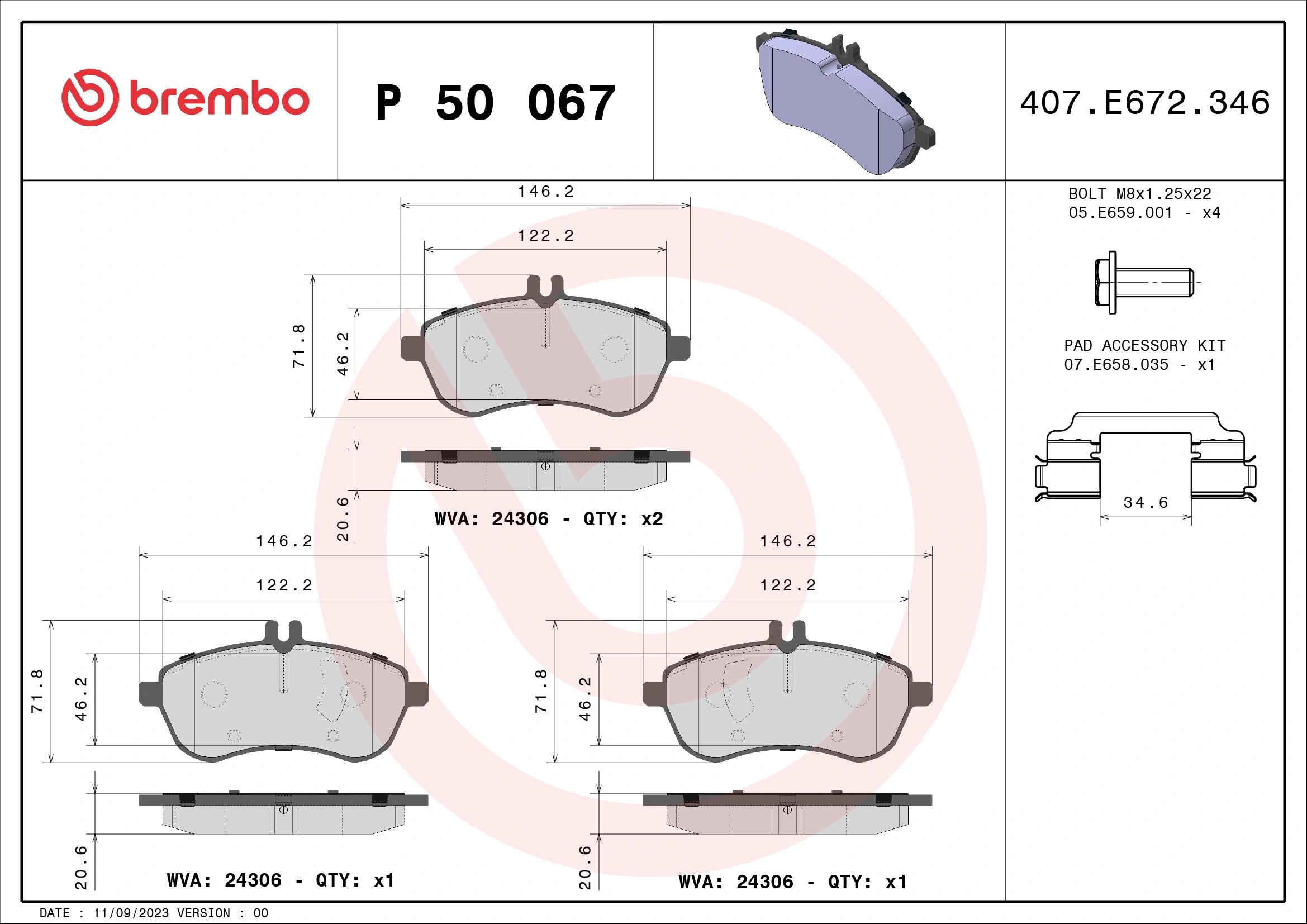 Brake Pad Set, disc brake PRIME LINE P 50 067