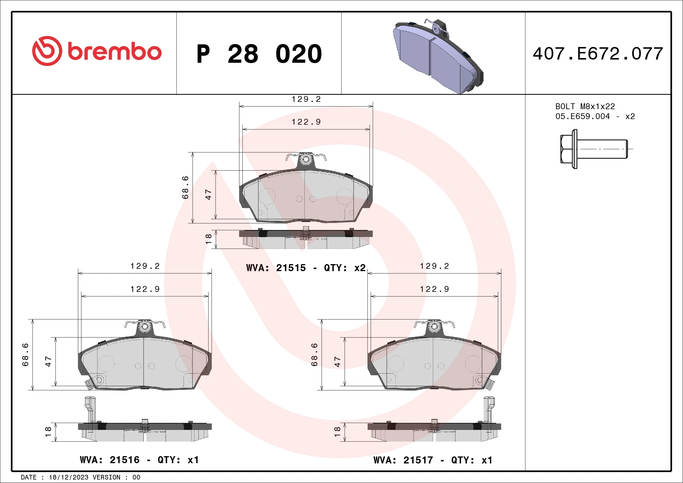 Brake Pad Set, disc brake PRIME LINE P 28 020