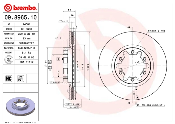 Brake Disc PRIME LINE 09.8965.10