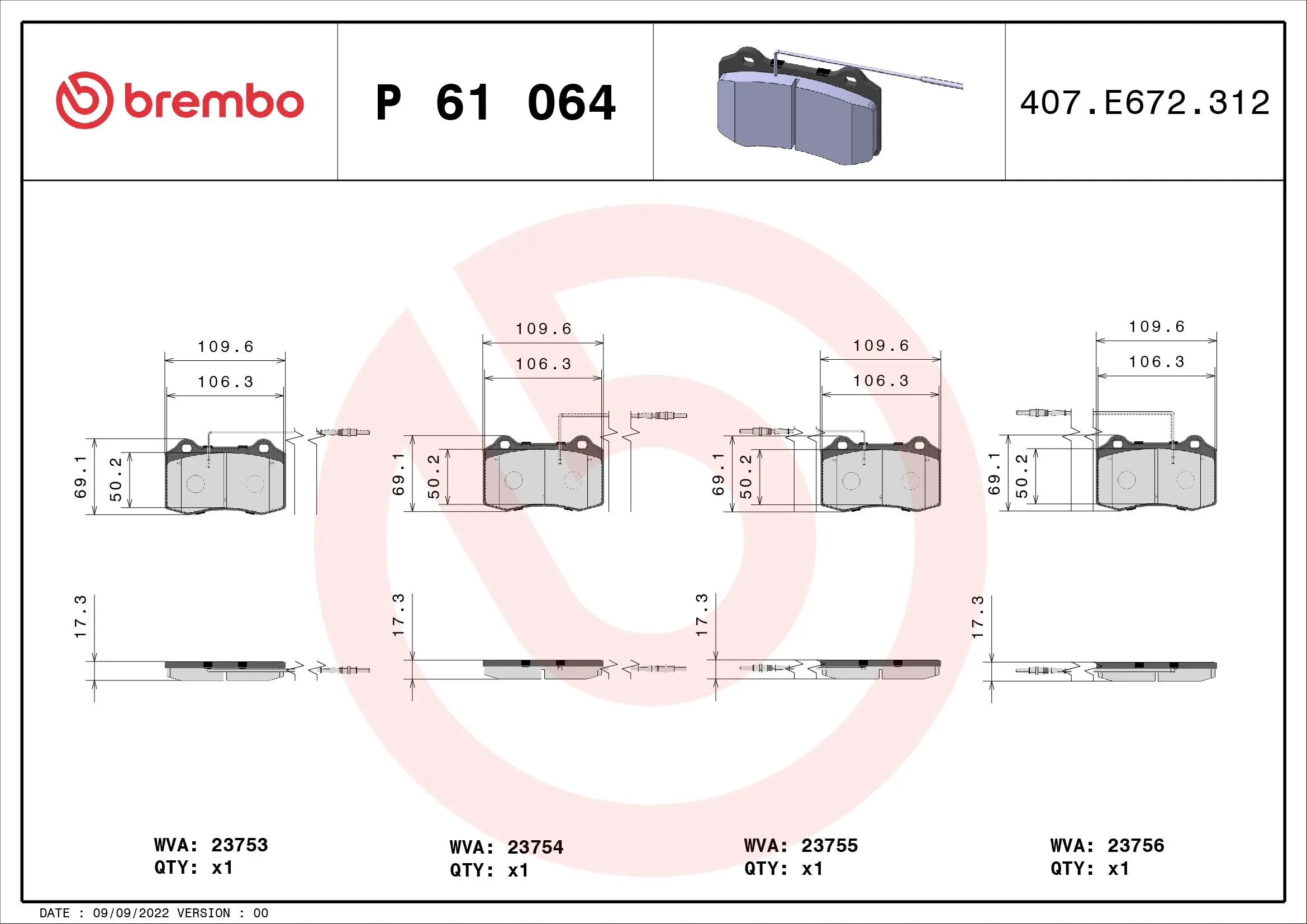 Brake Pad Set, disc brake PRIME LINE P 61 064