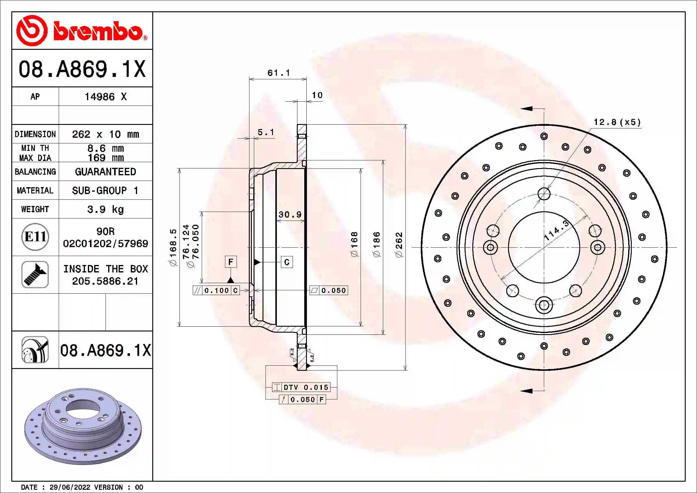 Brake Disc XTRA LINE - Xtra 08.A869.1X