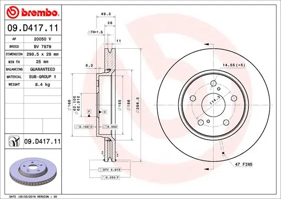 Brake Disc PRIME LINE - UV Coated 09.D417.11