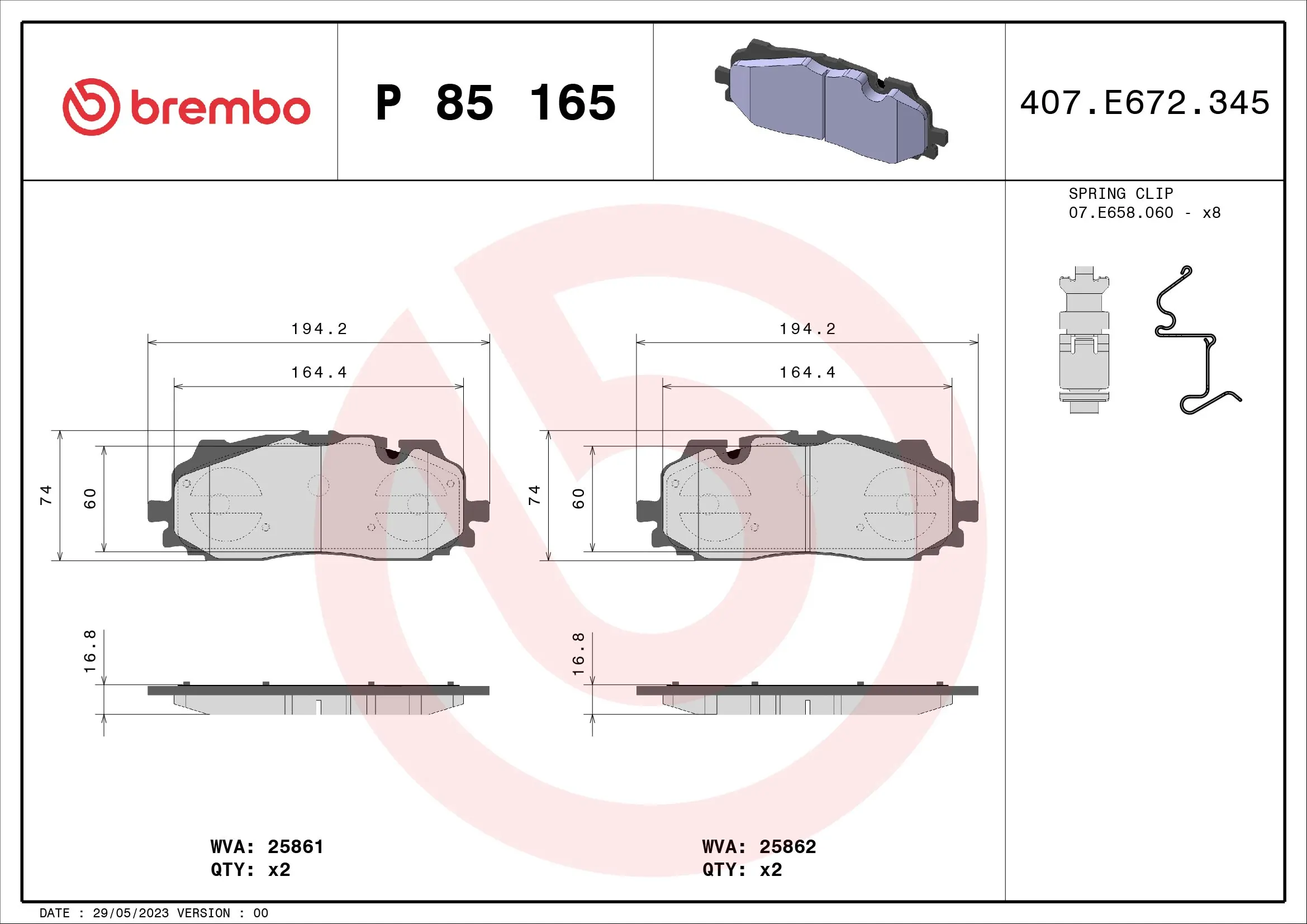 Brake Pad Set, disc brake PRIME LINE P 85 165