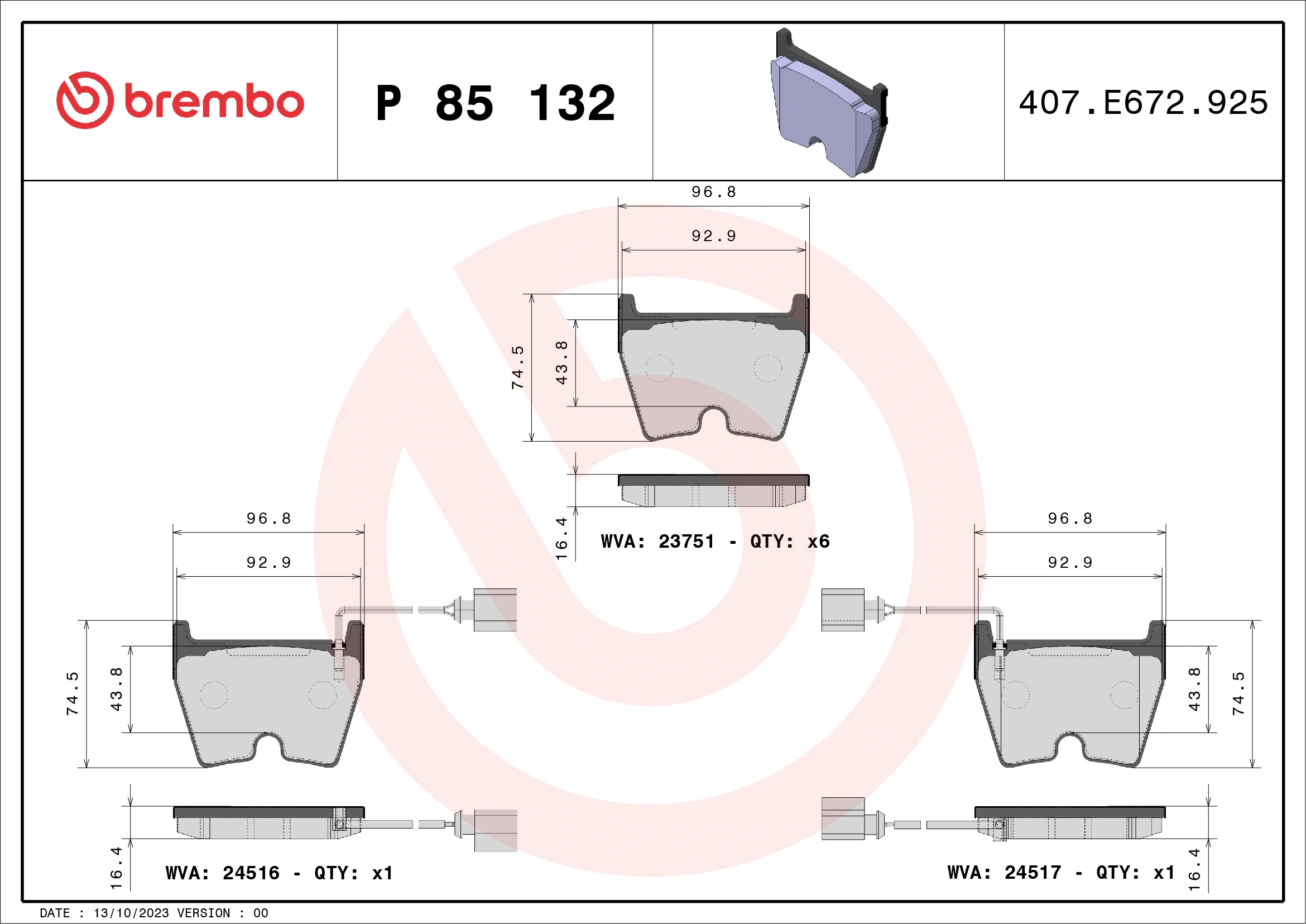Brake Pad Set, disc brake PRIME LINE P 85 132