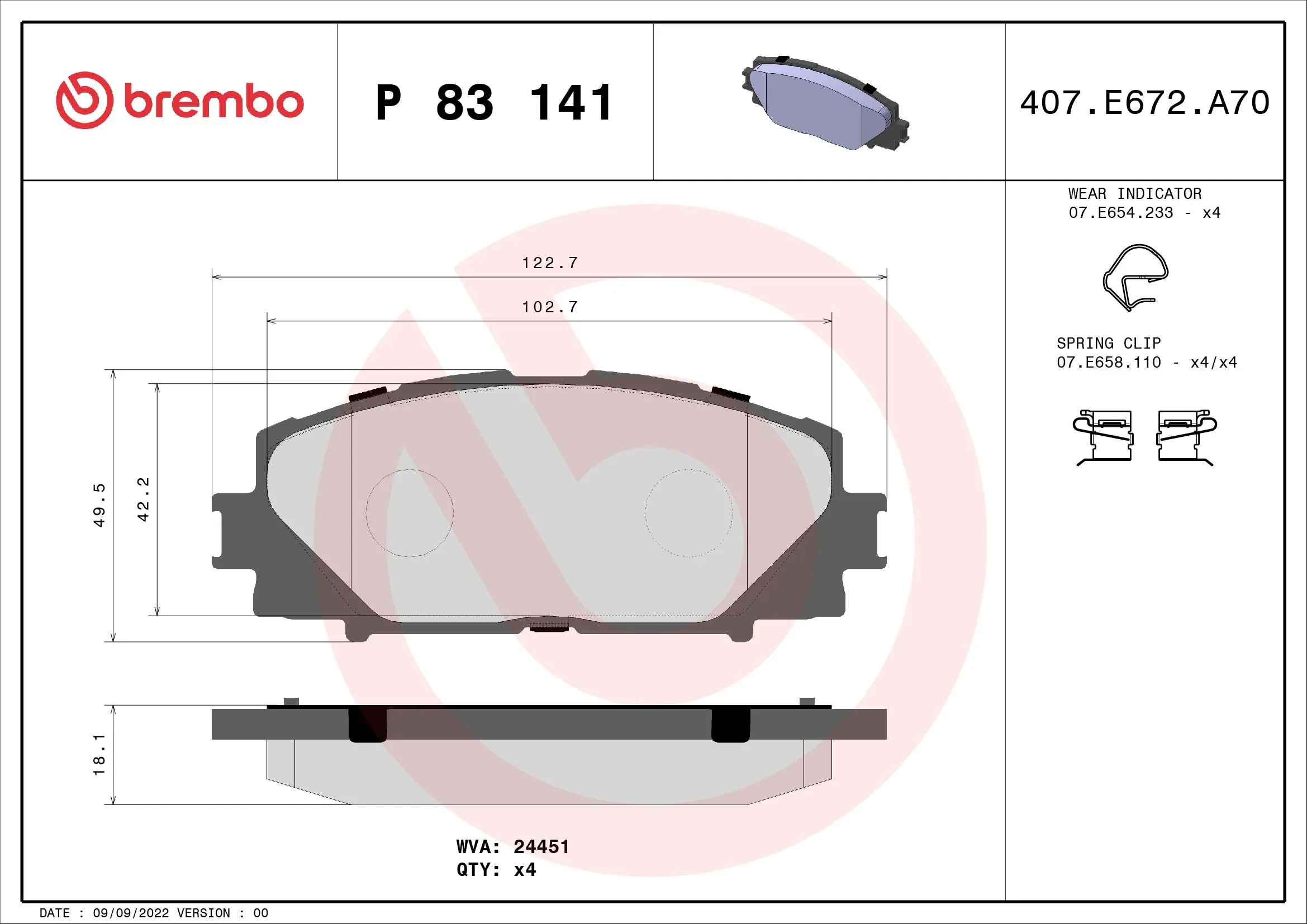 Brake Pad Set, disc brake PRIME LINE P 83 141