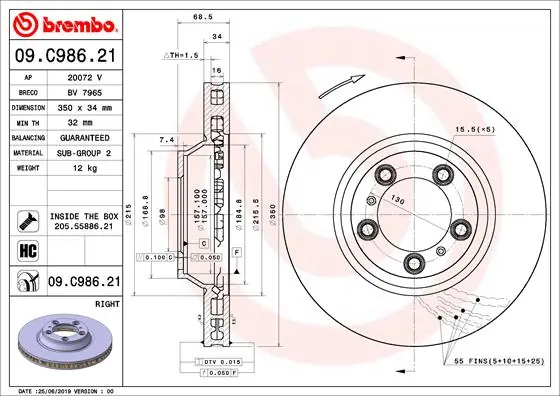 Brake Disc PRIME LINE - UV Coated 09.C986.21