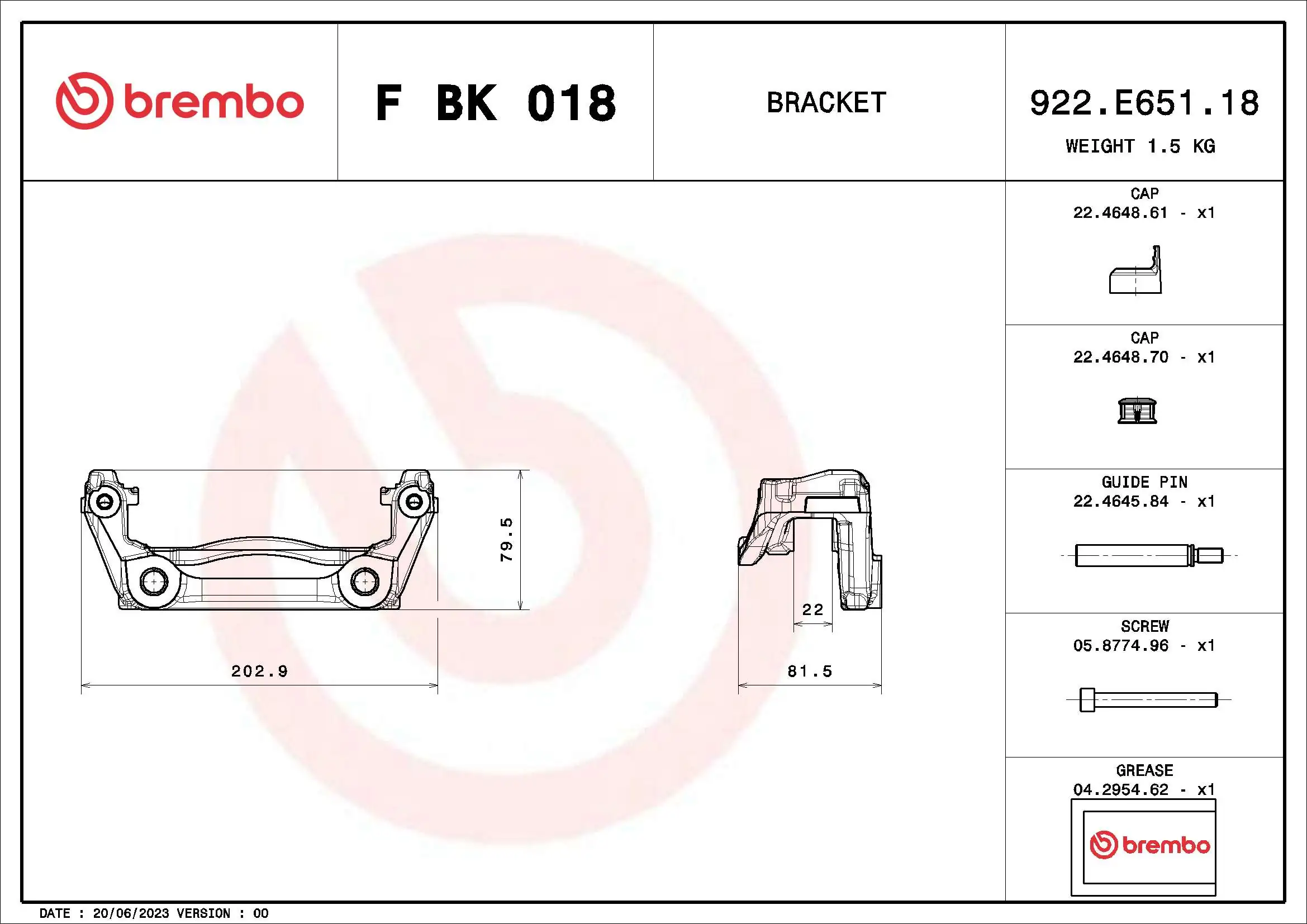 BREMBO F BK 018 Brake Caliper Bracket Set