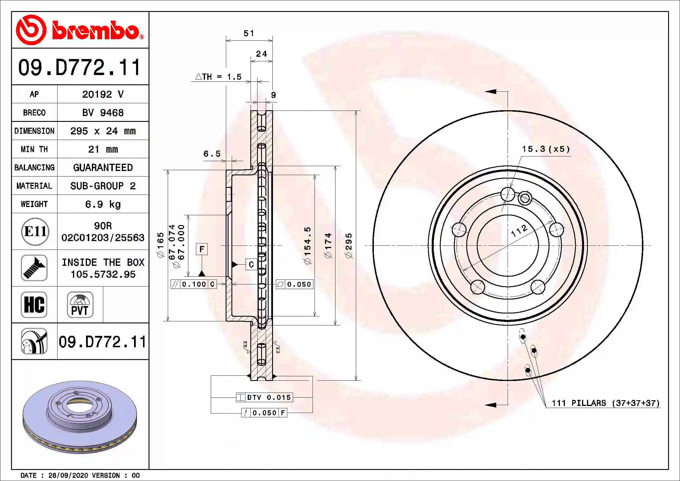 Brake Disc PRIME LINE - UV Coated 09.D772.11