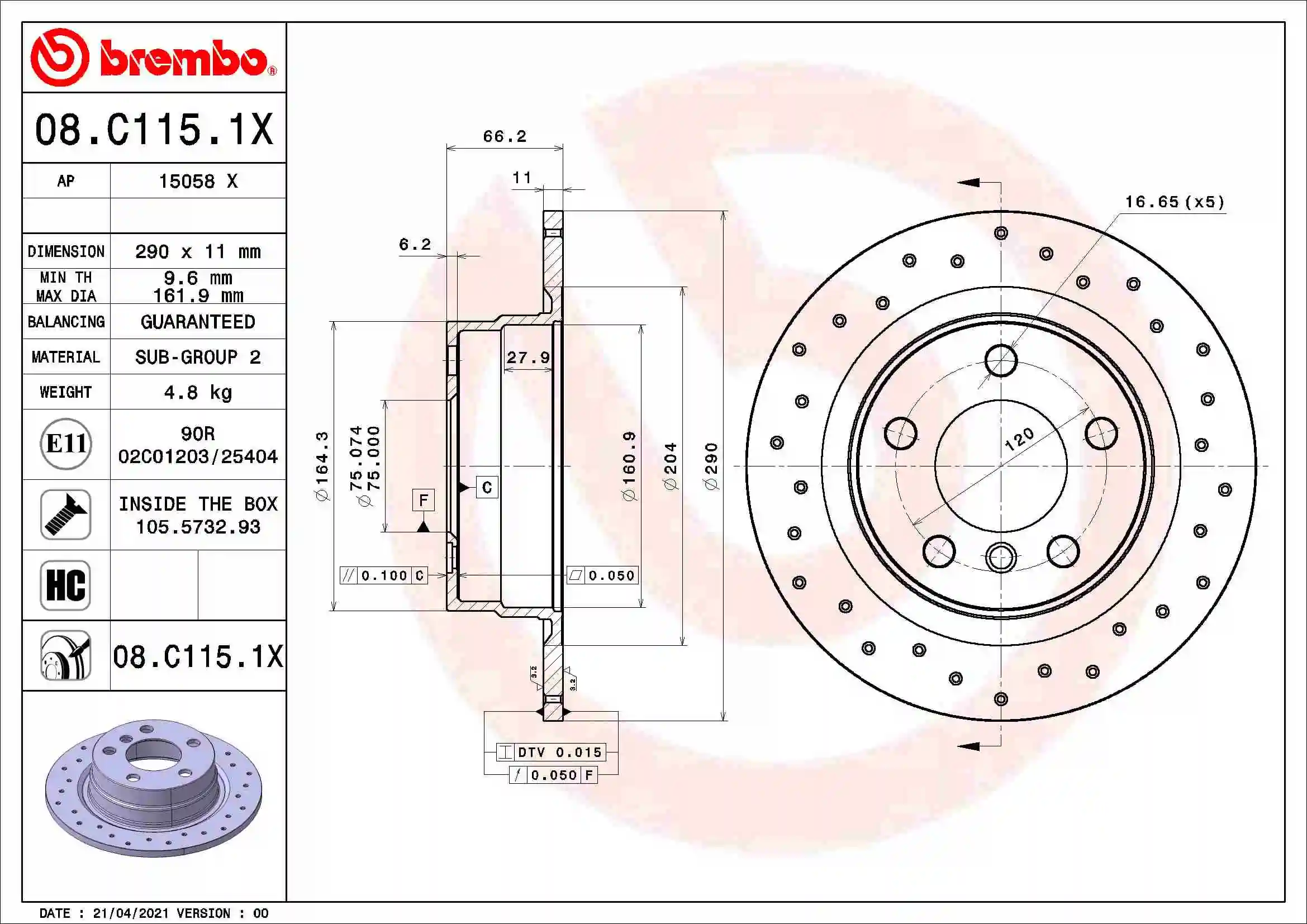 Brake Disc XTRA LINE - Xtra 08.C115.1X