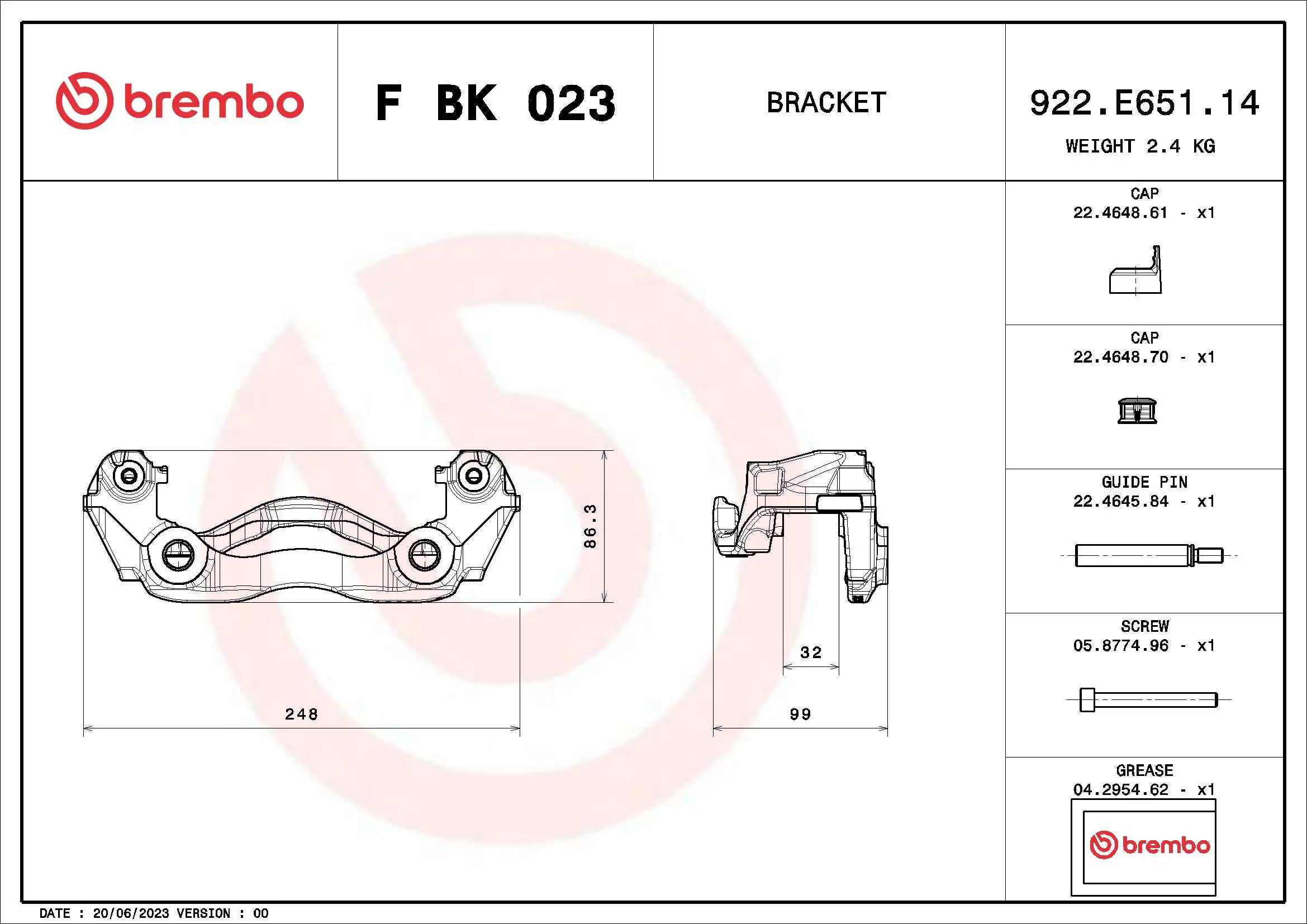 BREMBO F BK 023 Brake Caliper Bracket Set