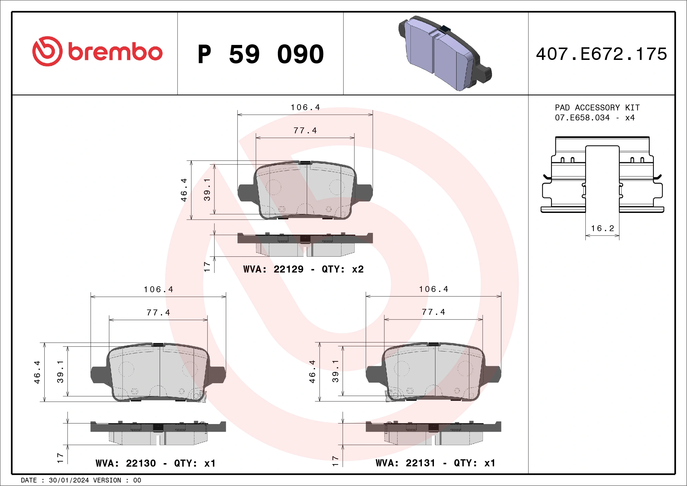 Brake Pad Set, disc brake PRIME LINE P 59 090