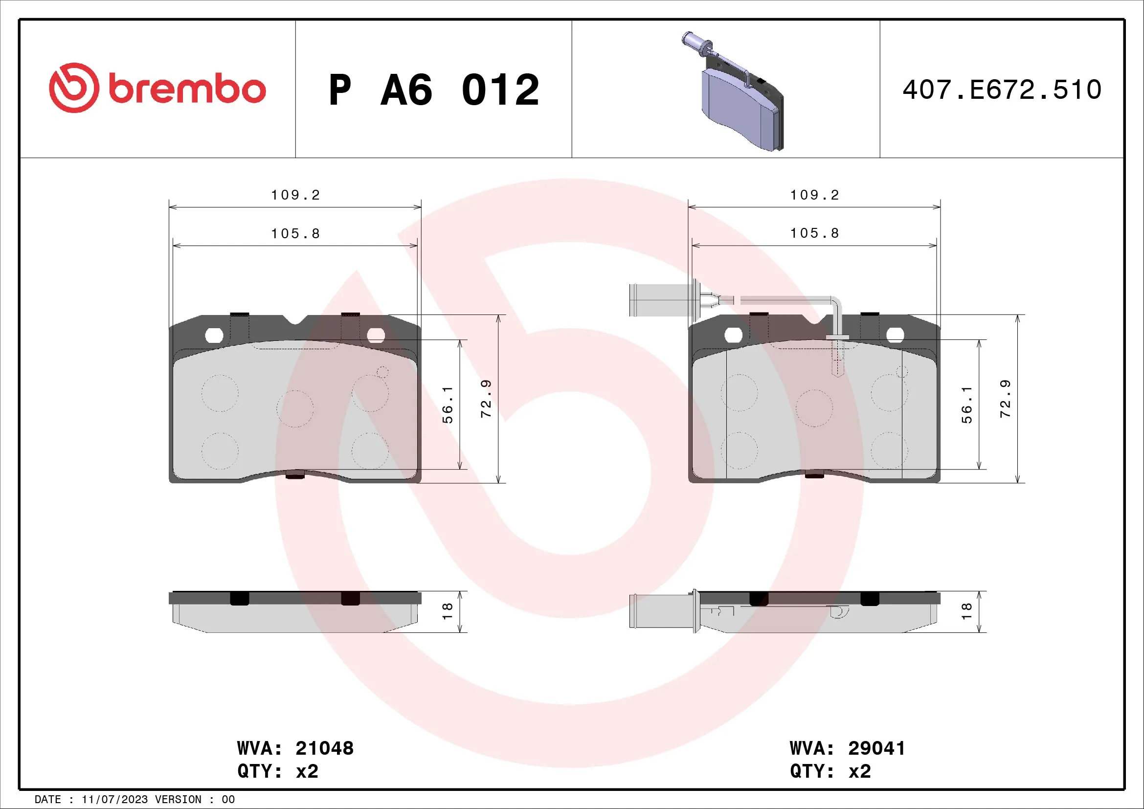 Brake Pad Set, disc brake PRIME LINE P A6 012