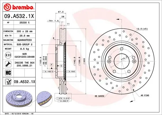 Brake Disc XTRA LINE - Xtra 09.A532.1X