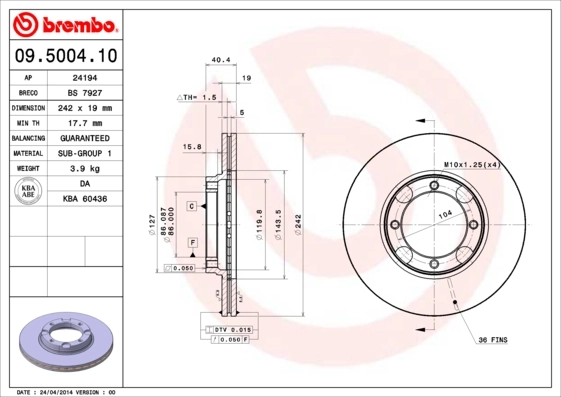 Brake Disc PRIME LINE 09.5004.10