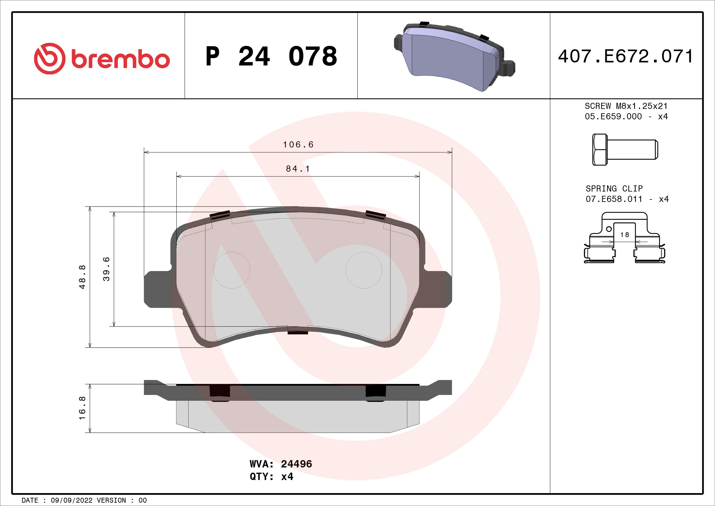 Brake Pad Set, disc brake PRIME LINE P 24 078
