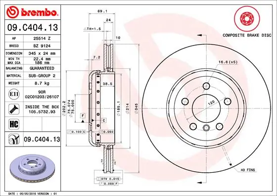 Brake Disc PRIME LINE - Composite 09.C404.13