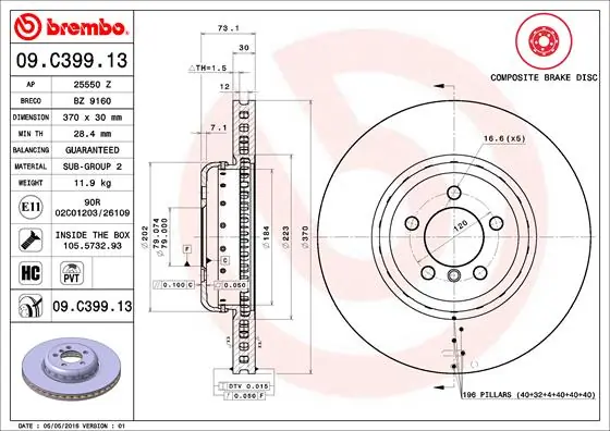 Brake Disc PRIME LINE - Composite 09.C399.13