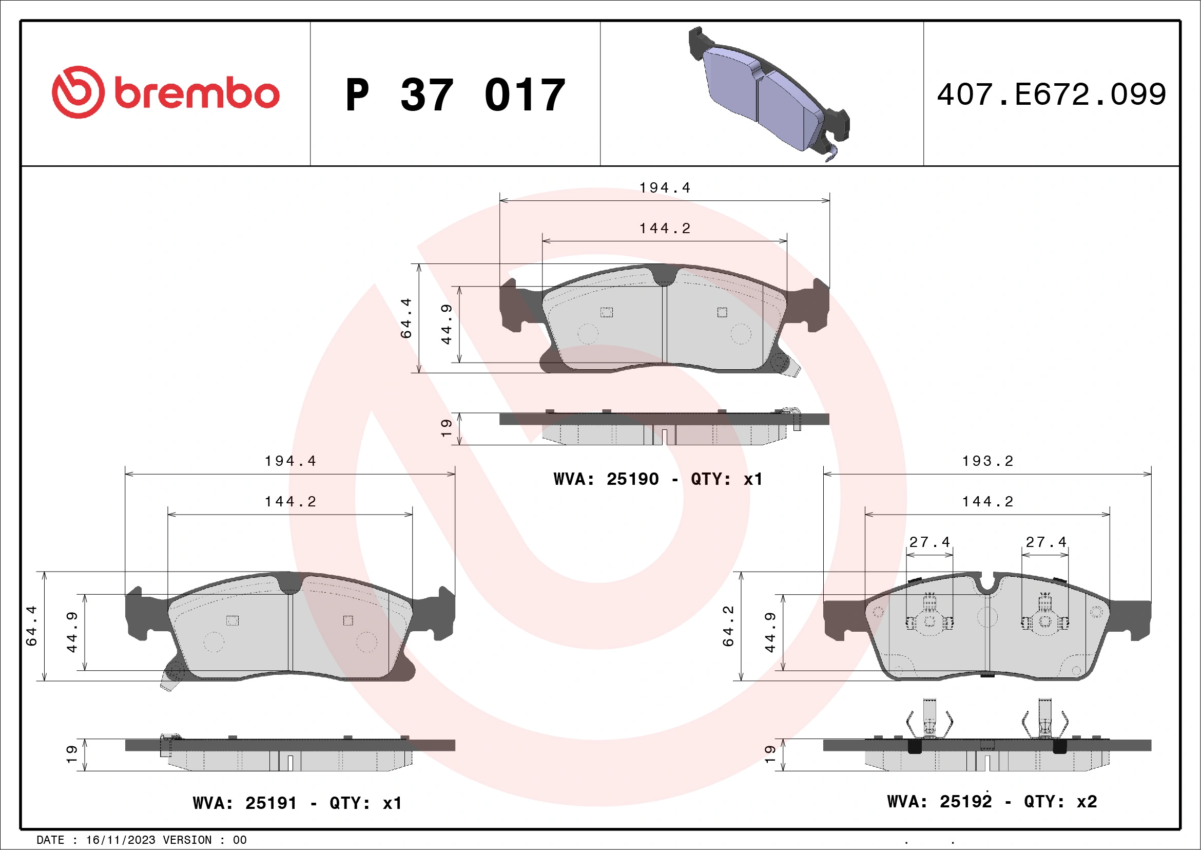 Brake Pad Set, disc brake PRIME LINE P 37 017