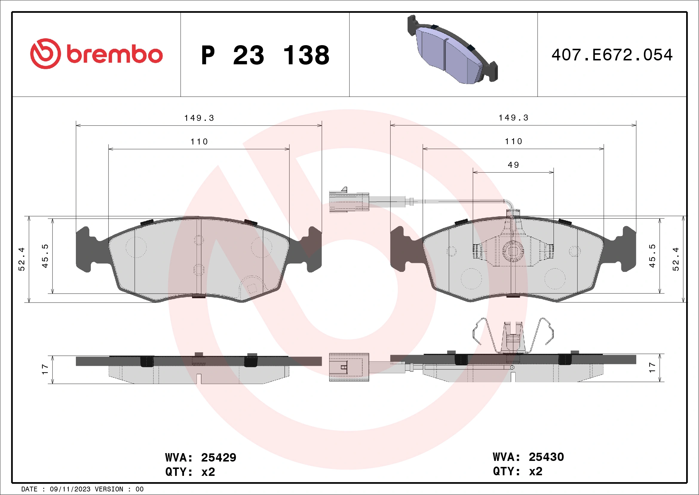 Brake Pad Set, disc brake PRIME LINE P 23 138