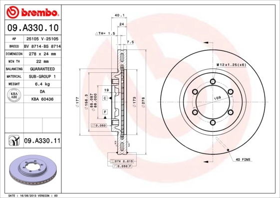 Brake Disc PRIME LINE - UV Coated 09.A330.11
